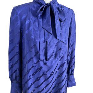 VINTAGE BANANA REPUBLIC Silk Dress Equestrian Horse Bit Tie Neck Size L